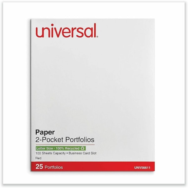 Universal Two-Pocket Portfolio, Embossed Leather Grain Paper, Red, 25/Box UNV56611*** - main