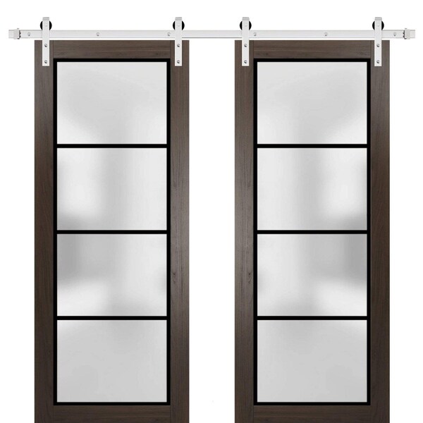 Sartodoors Sturdy Double Barn Door with Frosted Glass Planum 2132 36x84 (2* 18x84) Solid Core Modern Interior PLANUM2132DB-S-CA-36 x 84 (2* 18x84) - main