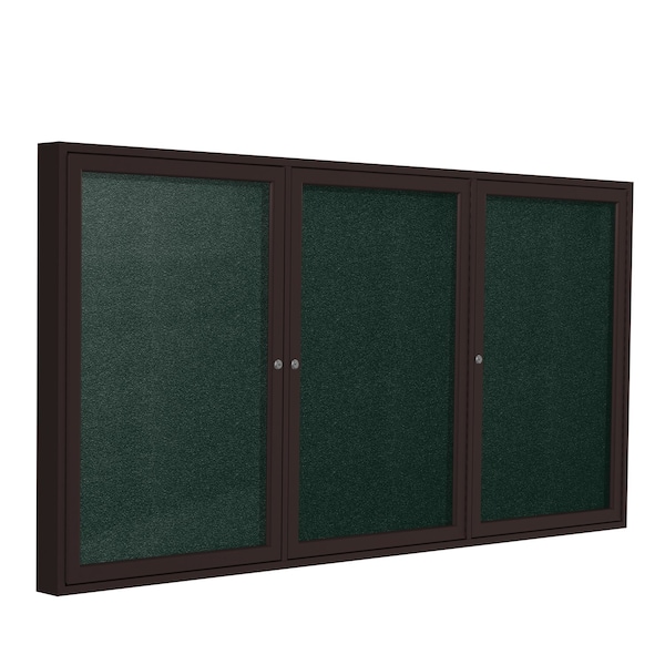Ghent Indoor/Outdoor Enclosed Vinyl Bulletin Board, Bronze Aluminum Frame, 3'H x 6'W, 3 Door, Ebony PB33672VX-183 - main
