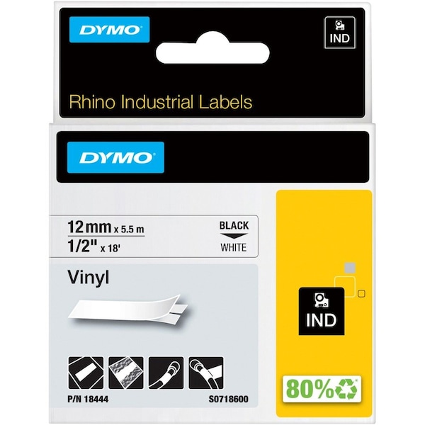 Dymo Label Tape Cartridge, Black/White, Labels/Roll: Continuous 18444 - main