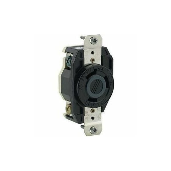 Leviton Flanged Locking Receptacle, L7-30R, 30 A, 277V AC, Single Phase, 2 Pole, Flush Mount, Black 2630 - main