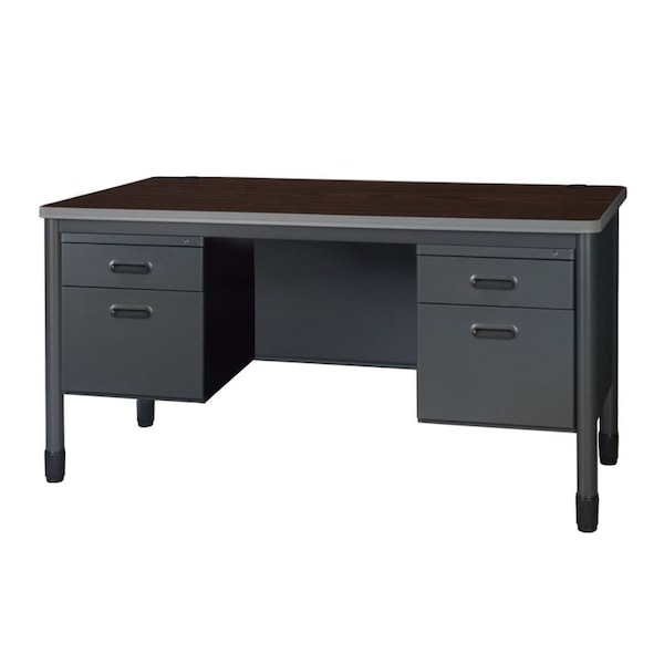 Regency Mesa Steel Double Pedestal Teacher's Office Desk 60in x 30in, Neo Walnut 66266DPNW - main