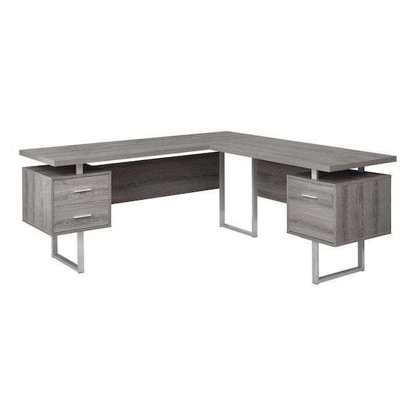 Homeroots 71" Taupe and Silver L Shape Computer Desk With Three Drawers 333469 - main