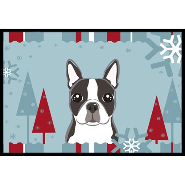 Carolines Treasures BB1699MAT Winter Holiday Boston Terrier Indoor & Outdoor Mat, 18 x 27 in. BB1699MAT - main
