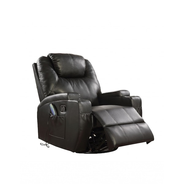 Homeroots 34" Black Leather Match Power Heated Massage Recliner 318863 - main