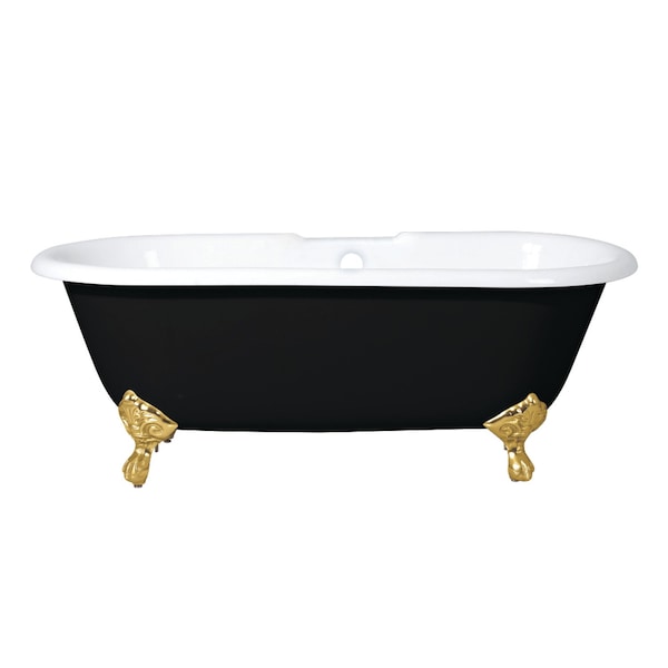 Kingston Brass 66" Cast Iron Oval Double Ended Clawfoot Tub, 7" Faucet Drillings, Black/White/Brushed Brass VBT7D663013NB7 - main