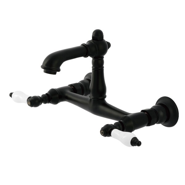 Kingston Brass Double-Handle Wall Mount Bathroom Faucet, Matte Black KS7250PL - main