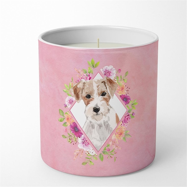 Carolines Treasures 10 oz Jack Russell Terrier Pink Flowers Decorative Soy Candle CK4198CDL - main
