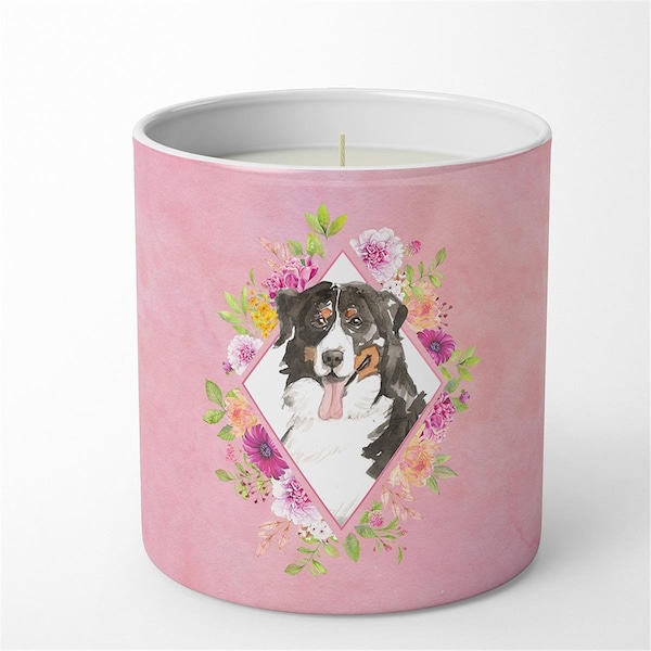 Jensendistributionservices 10 oz Bernese Mountain Dog Pink Flowers Decorative Soy Candle MI2553606 - main