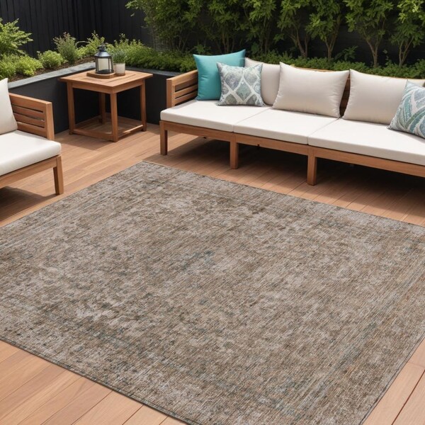 Homeroots 8' X 10' Brown And Beige Abstract Washable Indoor Outdoor Area Rug 615995 - main