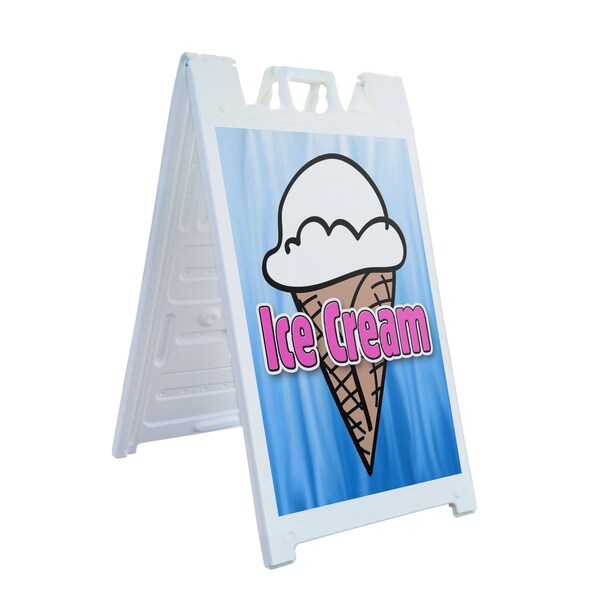 Signmission Ice Cream, A-Frame & 2 Decals Installed, Heavy-Duty Plastic Frame SBHD-D-2436-Ice Cream 1 - main