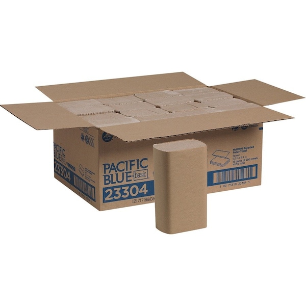 Georgia-Pacific Pacific Blue Basic Multifold Paper Towels, 1 Ply, 250 Sheets, Brown, 16 PK 23304 - main