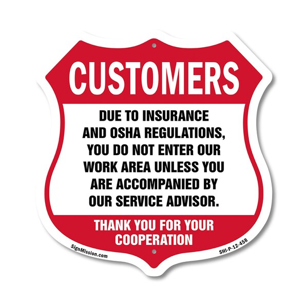 Signmission Restricted Area Shield Sign Customers Du, 12 Inch X 12 Inch, Plastic Sign SHI-P-12-458 - main