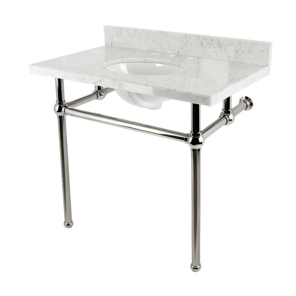 Kingston Brass 36-Inch Carrara Marble Console Sink with Brass Legs, 8-Inch, 3-Hole KVBH3622M86 - main