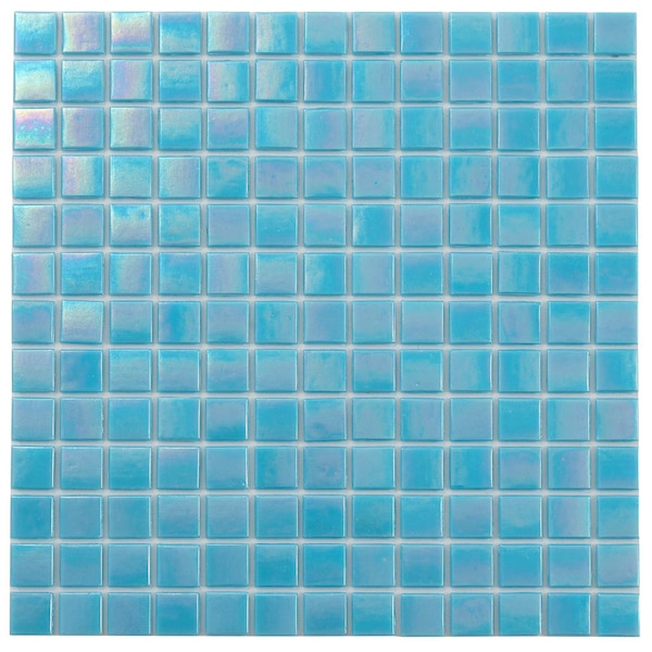 Apollo Tile Nacreous 12 in. x 12 in. Glossy Turquoise Blue Glass Mosaic Wall and Floor Tile 20 sqft/case, 20PK APLPE88BL513A - main