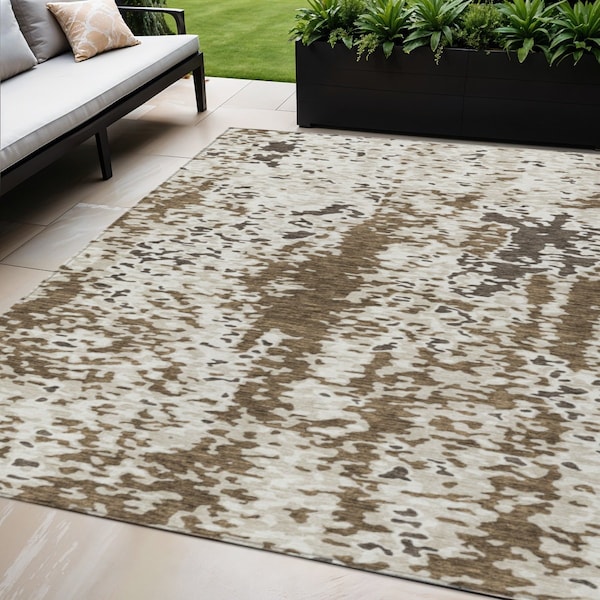 Homeroots 5' X 8' Brown And Ivory Abstract Washable Indoor Outdoor Area Rug 612606 - main