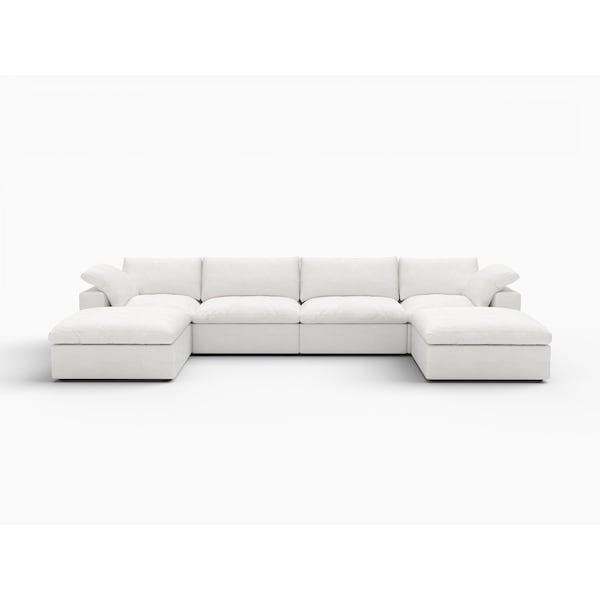 Homeroots 160" White Linen Blend Modular Sofa With Ottoman And Storage 714564 - main