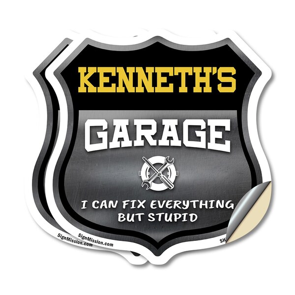 Signmission Kenneth's Garage I Can Fix Everything But Stupid, 12 inch X 12 inch, Vinyl Decal, 2PK SHI-D-2PACK-12-490-KENNETH - main