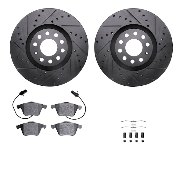 Dynamic Friction Co DFC Rotors-Drilled & Slotted-Black w/ EURO 5000 Ceramic Brake Pads Incl Hdw 8612-73033 - main