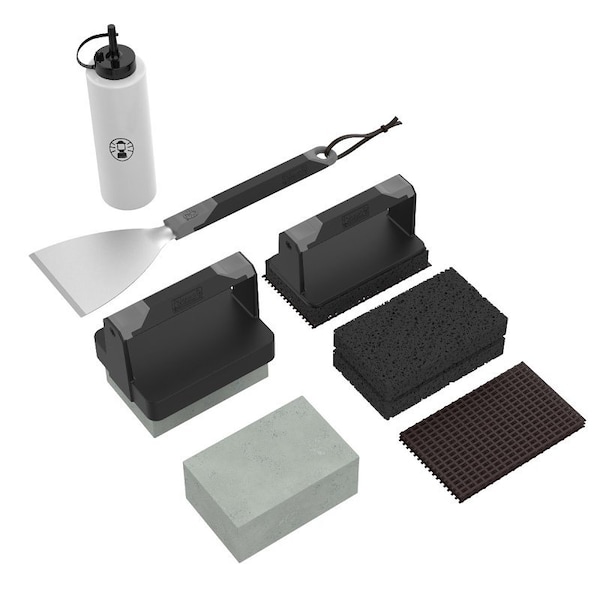Coleman Cookout 5Pc Griddle Grill Cleaning Tool Kit, Stainless Steel w/ Spatulas, Scraper, and Squeeze Bottles CTA-8014 - main