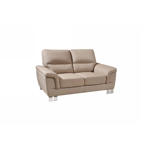 Homeroots 64in Beige And Silver Faux Leather Love Seat 329559 - main