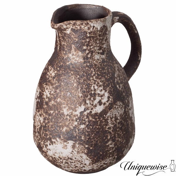 Uniquewise 8in Vintage Ceramic Rustic Pitcher Vase/Flower Jug with Handle Accent Modern Floral Display Holder QI004789 - main