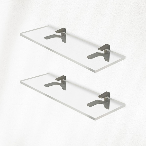 Fab Glass And Mirror Acrylic Shelf 6 x 14.5inces Brushed Nickel Bracket 3/4in Thickness Acrylic Pack of 2 AS19SC-6x14BN2P - main