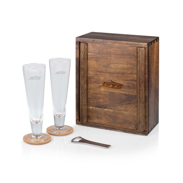 Picnic Time Family Of Brands New York Jets - Pilsner Beer Glass Gift Set, (Acacia Wood) 602-06-512-223-2 - main