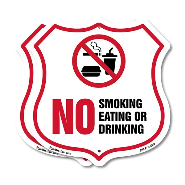 Signmission No Smoking Shield Sign No Smoking Eating, 6 inch X 6 inch, Plastic Sign, 2PK SHI-P-2PACK-6-400 - main