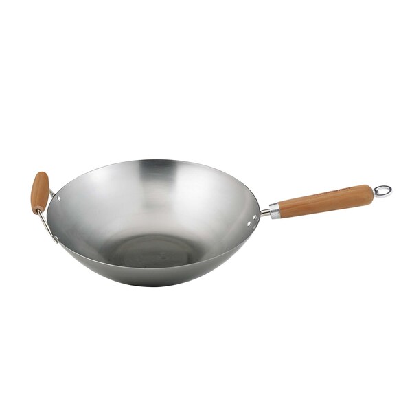 Helens Asian Kitchen Carbon Steel Wok/Bamboo 14in 97004 - main