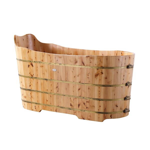 Alfi Brand ALFI brand AB1103 59" Free Standing Cedar Wood Bathtub W/ Bench AB1103 - main