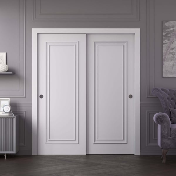 Sartodoors Sliding Closet Bypass Doors 36x84 inches White Solid Core Modern Interior ROYAL9811DBD-EMAL-3684 - main