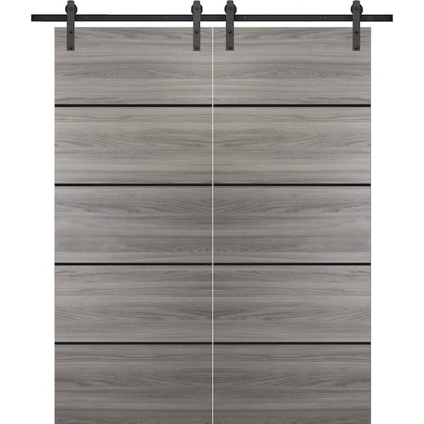 Sartodoors Sturdy Double Barn Door with Hardware, Planum 0015 Ginger Ash and Aluminum Strips, 13FT Rail Hanger PLANUM0015DB-S-GA-36 x 96 (2* 18x96) - main