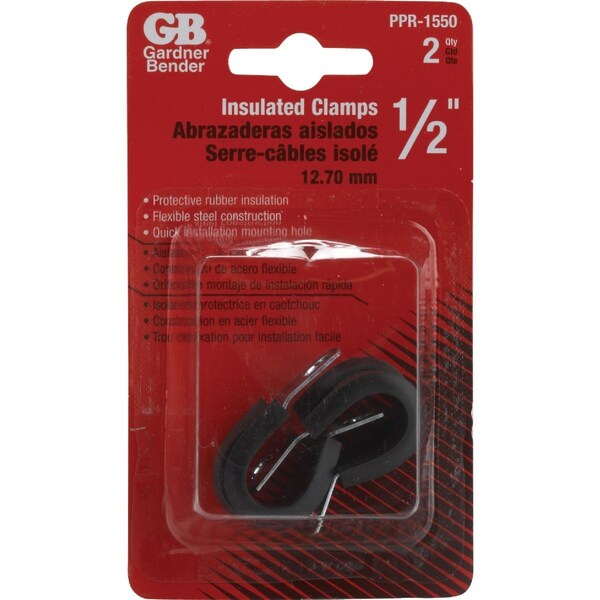 Gardner Bender 1/2'' Steel w/Rubber Insert Black Cable Clamp, 2PK PPR-1550 - main