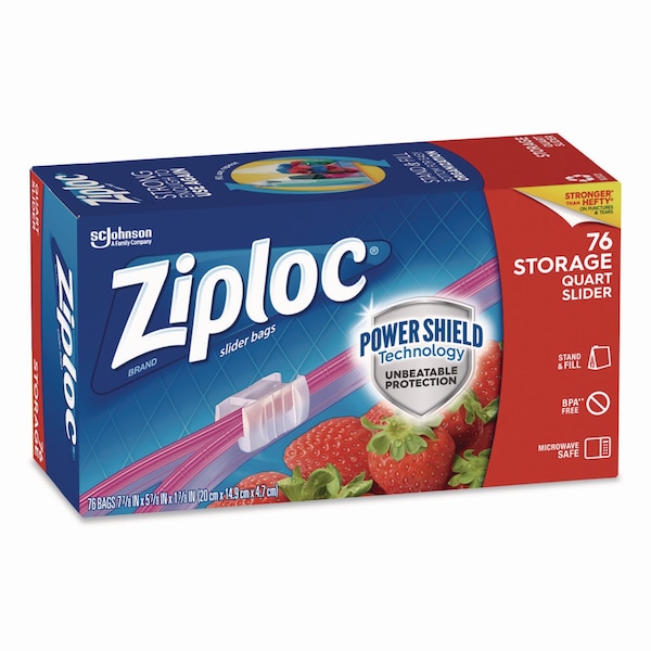 Ziploc Slider Storage Bags, Quart, 5.88in x 1.88in x 7.88in, Clear, 76PK 316490 - main