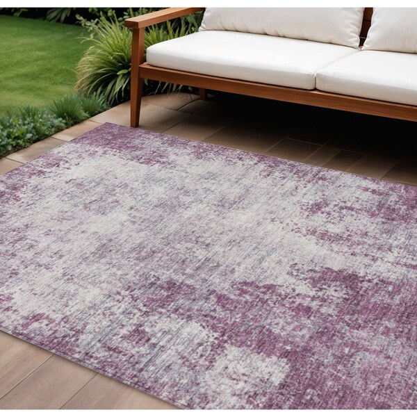 Homeroots 8' X 10' Plum And Ivory Abstract Washable Indoor Outdoor Area Rug 612361 - main
