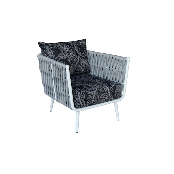 Bfm Seating Cayman Armchair - Medium Gray flat rope, White powder coat aluminum, ganging bracket PHPAGRWH-P09 - main