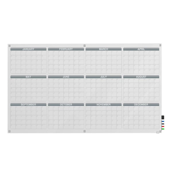 Ghent 4'H x 8'W 1 Year Calendar Graphics Glassboard with Stand-Offs, Square Corners, Magnetic GRPHMYSM31Y-48 - main