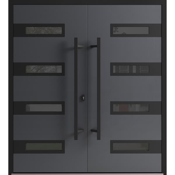 Vdomdoors Front Exterior Prehung Aluminum Double Doors Ronex0131 Grey Mirrored Clear Glass Entry Metal Modern RONEX0131DEXD-GRE-W72xH96-RH-I - main
