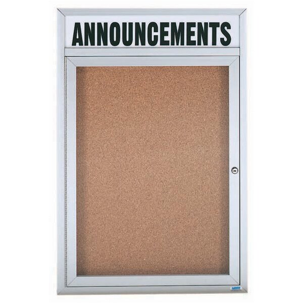 Aarco Enclosed Natural Pebble Grain Cork Bulletin Board, Header Clear Satin Anodized Al Frame, 24''Hx18''W DCC2418RH - main