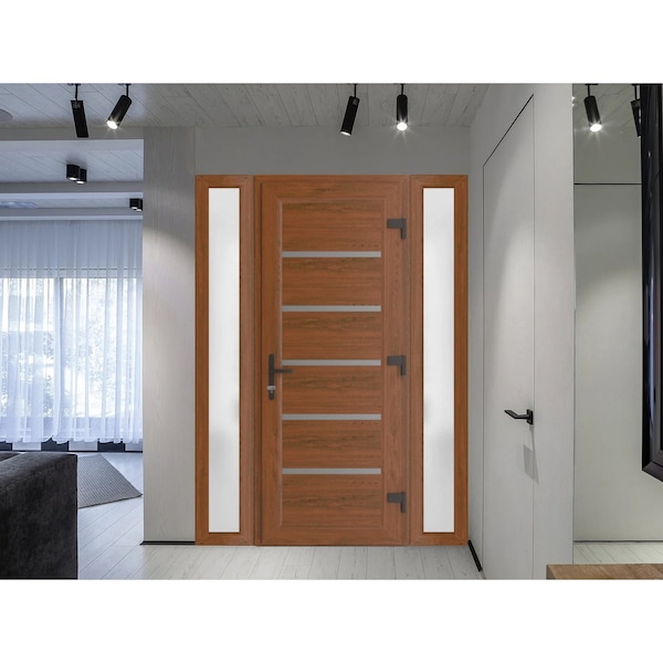 Vdomdoors Front Exterior Prehung Metal-Plastic Door, Manux 8415 Walnut, 2 Side Sidelite Transoms, Office Comm MANUX8415EXD-WLN-W16+32+16xH80-LH - main