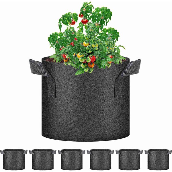 Healsmart 3 Gallon Nonwoven Grow Bags, Aeration Fabric Pots with Handles, Black, 6PK GLGROWBAG3X6LITEBLK - main