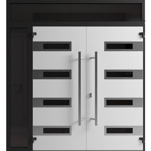Vdomdoors Front Exterior Prehung Aluminum Double Doors Ronex0131 Black Enamel Top Transom Mirrored Clear RONEX0131DEXD-BLK-W72+16xH96+14-RH-I - main