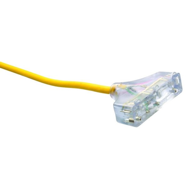 Southwire SJTW Extension Cord, 12 AWG, Outdoor, 12/3, 3 Outlets, 5-15R, Yellow, Vinyl, 5-15P, 25 ft 04187 - main