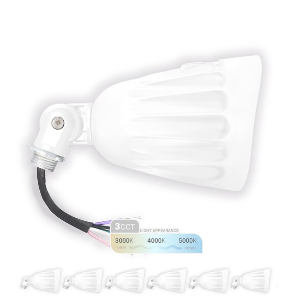 Nuwatt 25W White LED Bullet Light 3000K/4000K/5000K 3CCT IP65 Outdoor Waterproof Lighting, 6PK NW-BLT-25W-3CT-KN-WH-6P - main