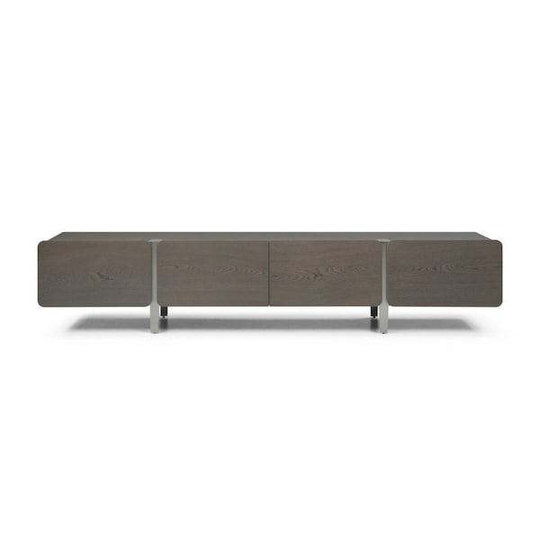 Homeroots 95in Ash Gray And Nickel Wood And Stainless Steel Enclosed Storage TV Stand 722442 - main