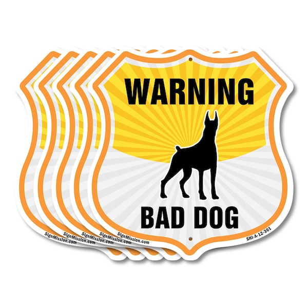 Signmission Beware Of Dog Shield Sign Warning Bad Do, 12 inch X 12 inch, Aluminum Metal Sign, 5PK SHI-A-5Pack-12-361 - main