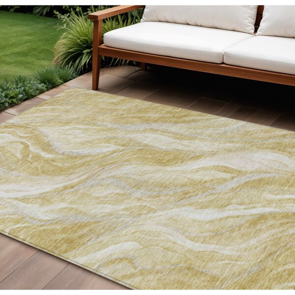 Homeroots 9' X 12' Gold Beige And Ivory Abstract Washable Indoor Outdoor Area Rug 582990 - main