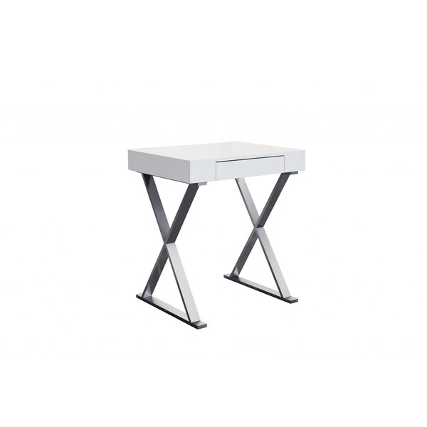 Homeroots 27" White and Silver Writing Desk 320753 - main