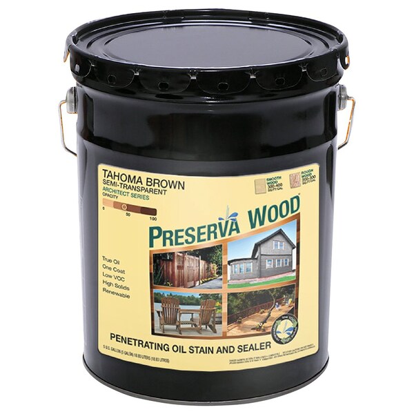 Preserva Wood 5 Gal Preserva Products, Ltd. Tahoma Brown Transparent Preserve and Protect Stain and Sealer 11503 - main